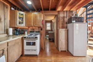 SlanesvilleTranquil Rocky Top Cabin with Mountain Views! cabin的厨房配有炉灶和冰箱。
