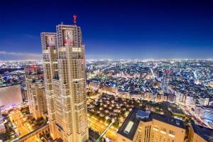 东京Lien Nishi Shinjuku的城市高楼的景色