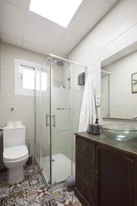 埃尔切Low Cost Apartments Center Elche的一间带玻璃淋浴和卫生间的浴室