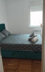 贝尔格莱德Apartman Comfort Beograd的一张带两个枕头的床和一个窗户