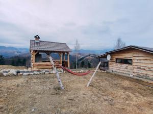 Drumu CaruluiCabana doi mesteceni的小木屋前面设有滑梯