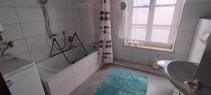 里斯河畔比伯拉赫Wohnung Engelgasse的带浴缸、水槽和窗户的浴室