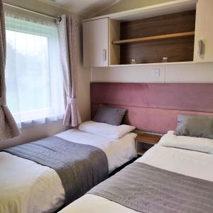 赫里福德Caplor Glamping & Lodges的小型客房 - 带2张床和窗户