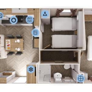 赫里福德Caplor Glamping & Lodges的拥有客房图标的小公寓的平面图