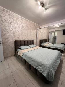 克拉约瓦White & Elegant Luxury Apartament Decomandat的一间卧室配有一张大床和镜子