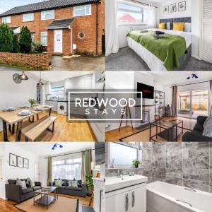 坎伯利3 Bedroom House x2 FREE Parking Netflix By REDWOOD STAYS的卧室和客厅的照片拼合在一起