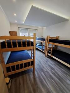 斯科普里Alpi Hostel的一间房间,设有三张双层床