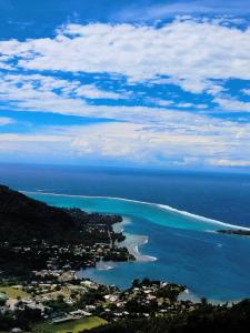 莫雷阿Bungalow blue lagon waterfront的享有海滩和海洋的空中景致