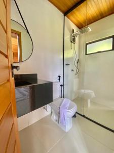 DivisaVilla di Madeira的一间带卫生间和玻璃淋浴间的浴室