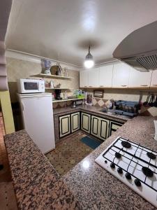马拉喀什Riad Paolo Piscine Palmeraie的厨房配有白色冰箱和炉灶。
