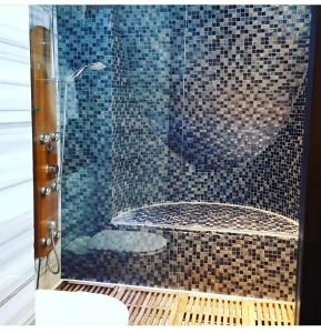 阿斯旺NILE CRUISE LUXOR & ASWAN L的带淋浴的浴室和玻璃门