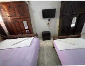 阿斯旺Bakar House的一间卧室配有两张床和一台平面电视