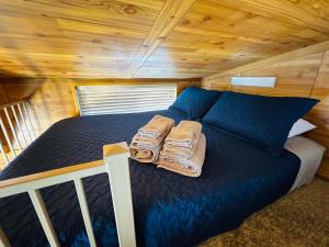 杰克逊维尔Cozy 1BR Cabin in Jacksonville的小屋内的一张床位,上面有两个枕头