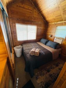 杰克逊维尔Cozy 1BR Cabin in Jacksonville的小木屋内的卧室,配有一张床