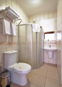 伊斯坦布尔格兰德艾玉波格鲁酒店的浴室配有卫生间、淋浴和盥洗盆。