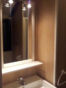 哈兰迪雅·德·拉·维尔CAMPING-BUNGALOWS-CABAÑAS LA VERA的一间带水槽和镜子的浴室