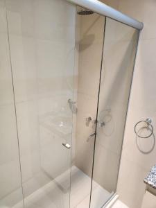 波萨达斯Costanera Vista的浴室里设有玻璃门淋浴