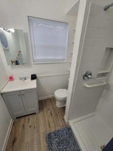 匹兹堡Massive 4 Bed House-Short Walk to Amazing View的白色的浴室设有卫生间和水槽。