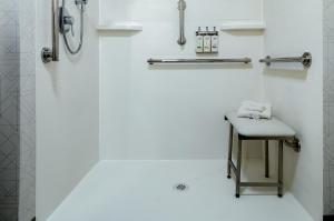 科瓦利斯科瓦利斯河智选假日酒店的带淋浴和凳子的白色浴室
