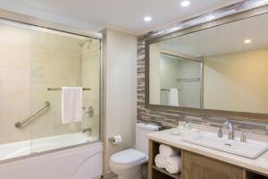基督教堂市Turtle Beach by Elegant Hotels - All Inclusive的一间带水槽、卫生间和镜子的浴室