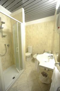比萨金兹卡别墅酒店的带淋浴、盥洗盆和卫生间的浴室