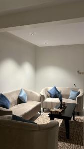 阿尔卡吉شقة جديدة بصالة وغرفه نوم ودخول ذاتي مستقل的带沙发和咖啡桌的客厅