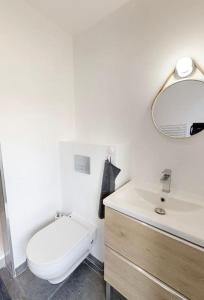 布格奈斯Studio neuf à Bouguenais+terrasse+parking的一间带卫生间、水槽和镜子的浴室