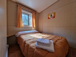 拉马莱斯德拉维克托里亚CAMPING RAMALES的一间卧室配有带毛巾的床