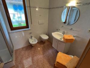 Lappago伦泽霍夫农家乐的一间带水槽、卫生间和镜子的浴室