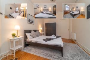 爱丁堡Large City Corner Apartment的一张带床卧室的照片拼贴