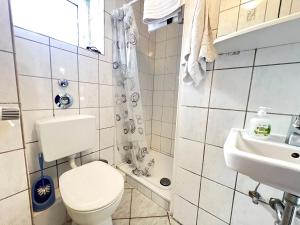 新明斯特Unterkunft mit Einzelzimmer Zentrum的白色的浴室设有卫生间和水槽。