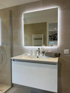 拉克鲁瓦瓦尔梅乐府酒店的一间带水槽和镜子的浴室