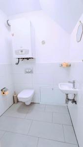 维也纳Fmily Apartment in Praterstern area DW18的白色的浴室设有卫生间和水槽。