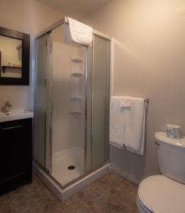 班夫班夫YWCA旅舍的带淋浴和卫生间的浴室