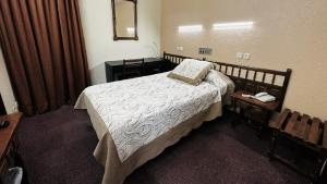 圣胡利娅-德洛里亚佛知酒店的一间卧室配有一张床、一张桌子和一面镜子
