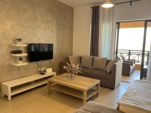 索瓦马Spacious apartments with Sea view at Samarah Resort的带沙发和电视的客厅