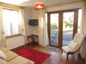 恩尼斯科西Borodino Studio Apartment的带沙发和滑动玻璃门的客厅