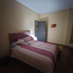 Qaryat ShākūshTwo pools four bedrooms private villa的一间卧室配有一张带粉红色床单的大床