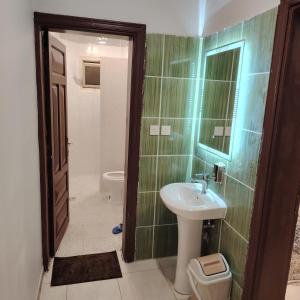 麦地那Khair Jewaar Apartments Al Madinah的一间带水槽和卫生间的浴室