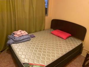 安托法加斯塔Baquedano的一间卧室配有一张带红色枕头的床,并有防晒霜
