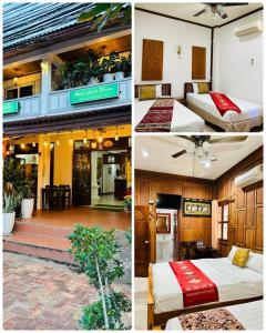 琅勃拉邦Mano boutique sun shine的酒店房间三张照片的拼贴画