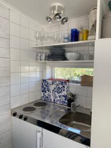 瓦克斯霍尔姆Sommarvilan的厨房配有水槽和台面