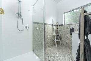 旺阿雷Riverside Retreat的带淋浴的浴室和玻璃门