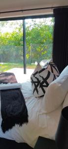 索赫燕杜Mulala Luxury Guesthouse的窗户前的一张带枕头的床