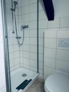 博伊岑堡Hotel Stadt Boizenburg的带淋浴和卫生间的浴室