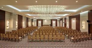 亚的斯亚贝巴Hyatt Regency Addis Ababa的大房间设有一排椅子和吊灯