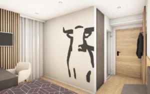 MarxheimLandsteakhaus的墙上挂着一头牛的房间