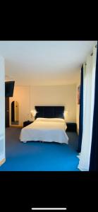 巴布通莱班 德拉派克斯酒店的卧室配有白色大床和蓝色地毯