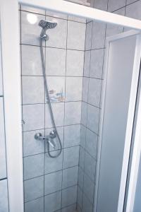 塞克希费黑瓦尔Bory Apartman, zárt udvari parkolás的浴室内配有淋浴和头顶淋浴