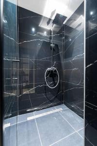 布鲁塞尔luxueux appartement 5 chambre的带淋浴的浴室和玻璃门
